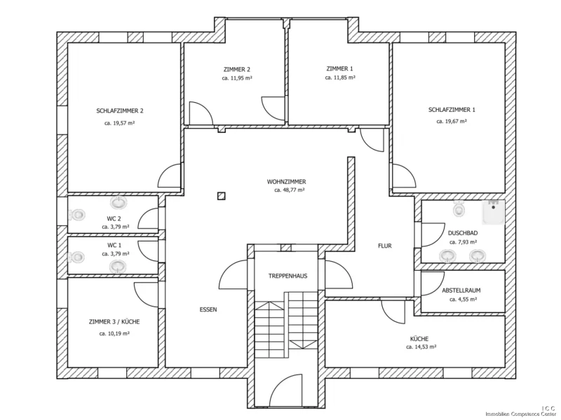 Der Grundriss der Wohnung im Hochparterre