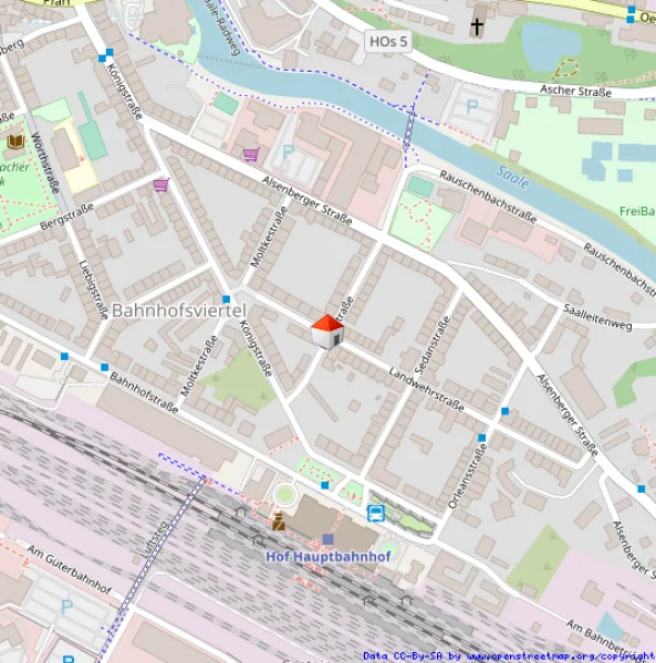 Lageplan Roonstraße in Hof - Grundstück kaufen in Hof - Zentral gelegenes Baugrundstück in Hof - geeignet für MFH oder Gewerbe