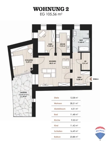 Wohnung 2 - Wohnung kaufen in Mistelbach - Kapitalanleger aufgepasst!attraktive, geräumige 3-Zimmer Wohnung in Bayreuth/Mistelbach