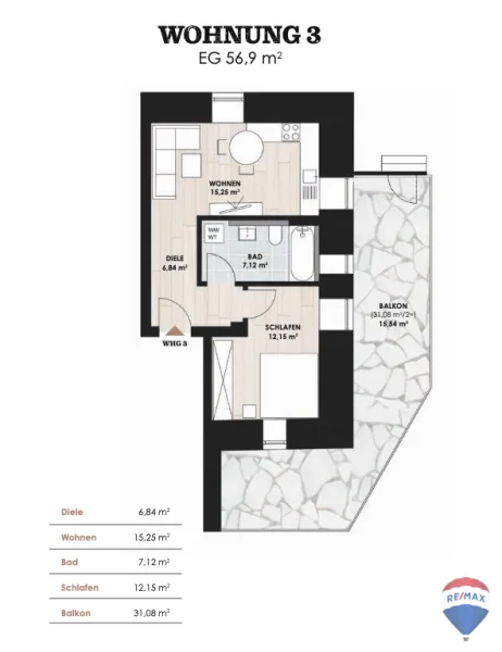 Wohnung 3 - Wohnung kaufen in Mistelbach - Kapitalanleger aufgepasst!attraktive 2-Zimmer Wohnung in Mistelbach