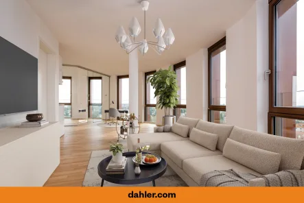 Visualisierung Wohnbereich  - Wohnung mieten in Berlin/Altglienicke - Exklusive Penthouse-Maisonette mit Weitblick bis zum Alexanderplatz