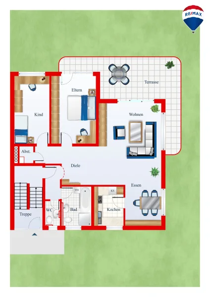 Grundriss Erdgeschoss - Wohnung kaufen in Neustadt - EG-Einheit mit Garage und separatem Gartengrundstück (908 m²) zu verkaufen
