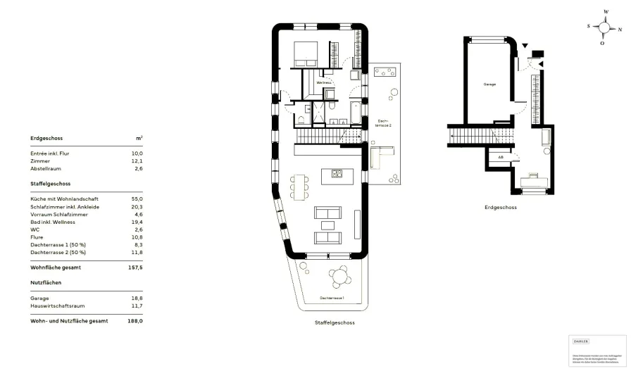 Penthousewohnung Nr. 16: Erd- und Staffelgeschoss (Variante mit Wellnessbad und Sauna (optional))