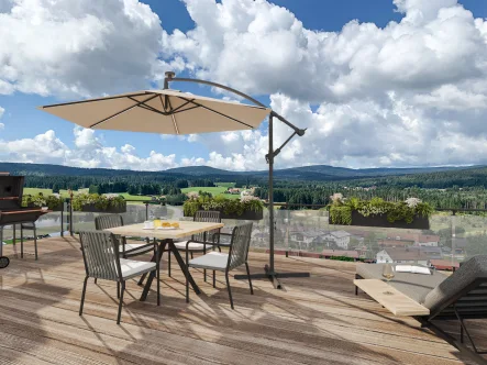 Beispiel Terrasse - Wohnung kaufen in Haidmühle - Wohnen im Urlaubsparadies: Großzügige 3-Zimmerwohnung mit Riesendachterrase hoch über dem Tal!