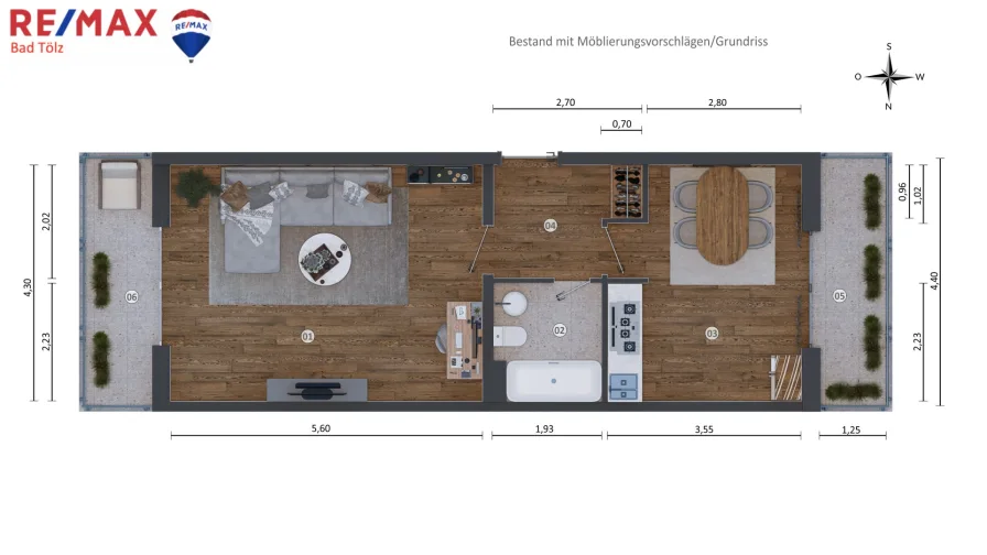 Grundriss Bestand mit Möblierungsvorschlägen