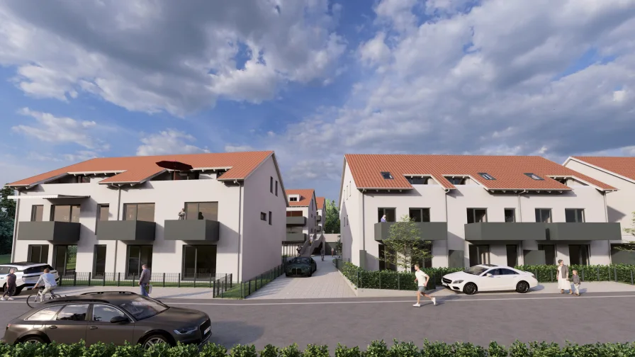 Ansicht Süden Haus 5+6  Visualisierung - Wohnung kaufen in Dasing / Laimering - Moderne 3-Zimmer-Wohnung mit Balkon