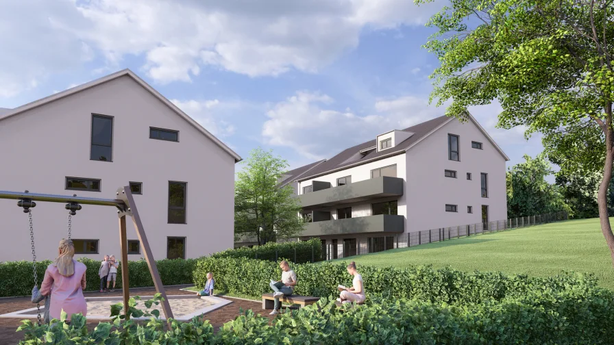 Ansicht Osten Haus 2+3 Visualisierung - Wohnung kaufen in Dasing / Laimering - Moderne 3-Zimmer-Terrassenwohnung mit Garten