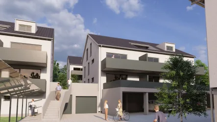 Ansicht Nordwesten Haus 3 Visualisierung - Wohnung kaufen in Dasing / Laimering - Große moderne 3,5-Zimmer-Wohnung mit Terrasse und Garten