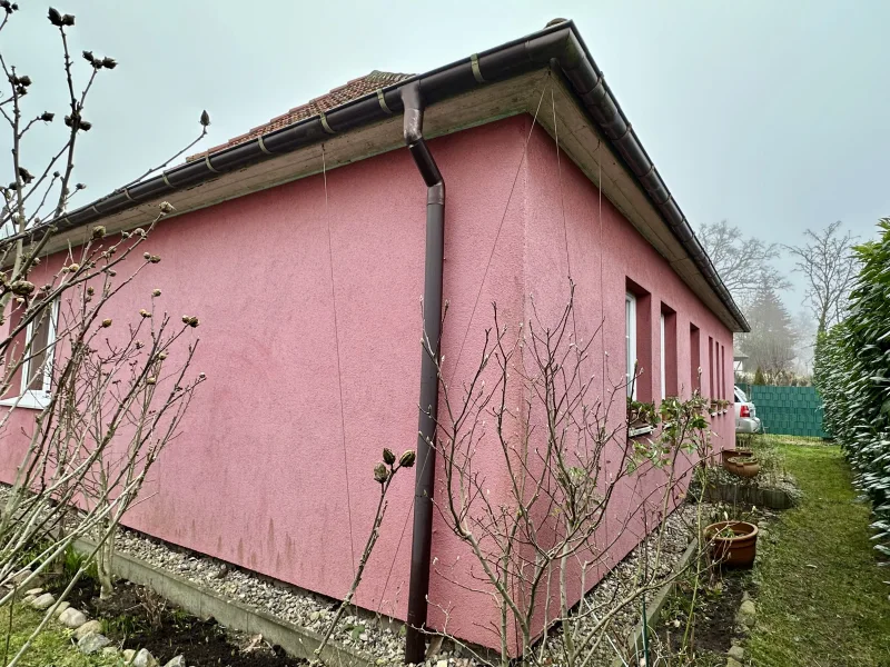 Ansicht der Straßenseite versteckt hinter einer schönen Hecke