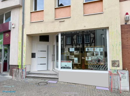Zugang mit Blick auf die Schaufensterfront - Haus mieten in Bad Kreuznach - Exquisites Stadthaus in zentraler Lage