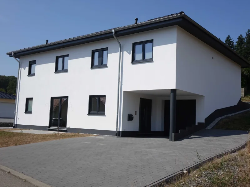 Straßenansicht - Haus kaufen in Hochstetten-Dhaun-Karlshof - Modernes Niedrigenergiehaus mit Garage und großem Garten für die Familie - Neubau