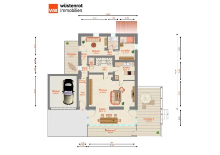 Grundriss Erdgeschoss - Haus kaufen in Hohenpeißenberg - Leben und Arbeiten in Hohenpeißenberg: Einfamilienhaus mit Wintergarten und Einliegerwohnung