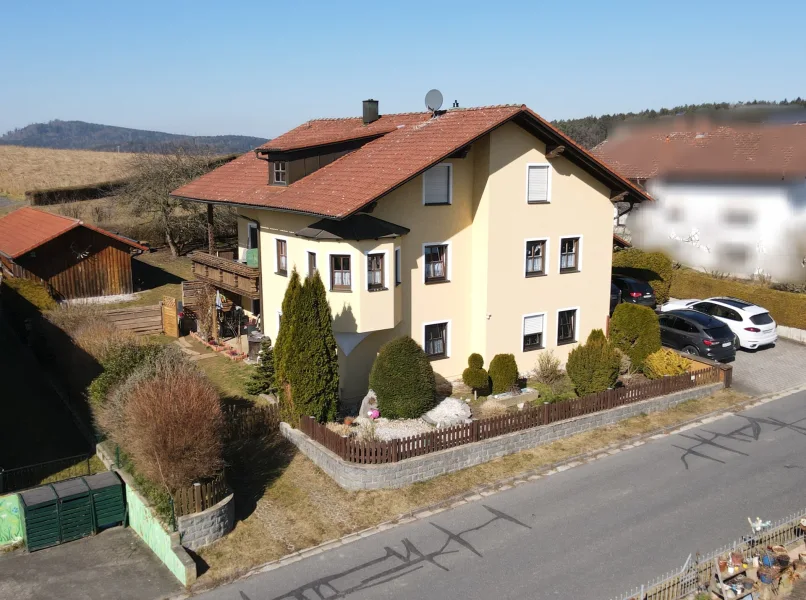 Drohne Front - Haus kaufen in Runding - Sonnenverwöhnter Wohntraum in idyllischer Lage ! Hochwertig, top Zustand und toller Garten.