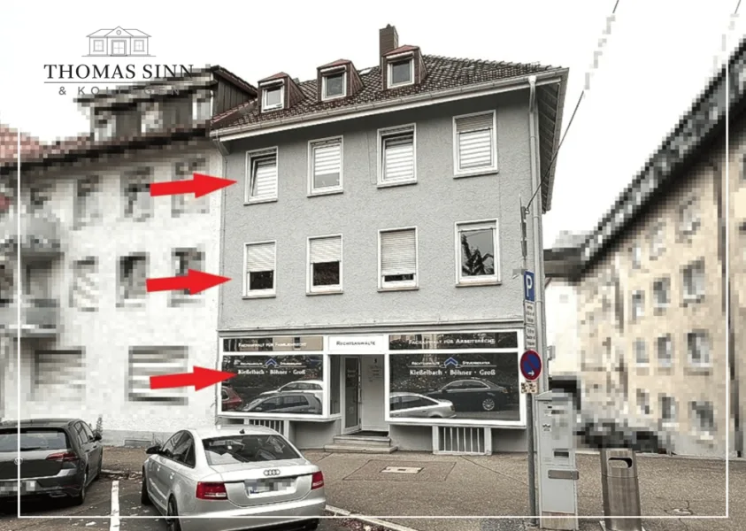 Startbild MS113 mit Rahmen - Büro/Praxis mieten in Heilbronn - GEWERBE m²: Drei Etagen – mit Schaufenster – in guter Lage – inklusive zwei Garagenstellplätzen!