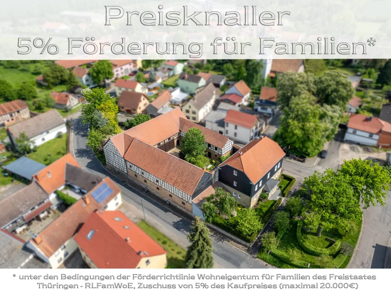  - Haus kaufen in Bad Langensalza OT Wiegleben - Exklusives Landgut: Historischer Vierseitenhof mit großzügigem Wohnraum und liebevoll restaurierten Scheunen