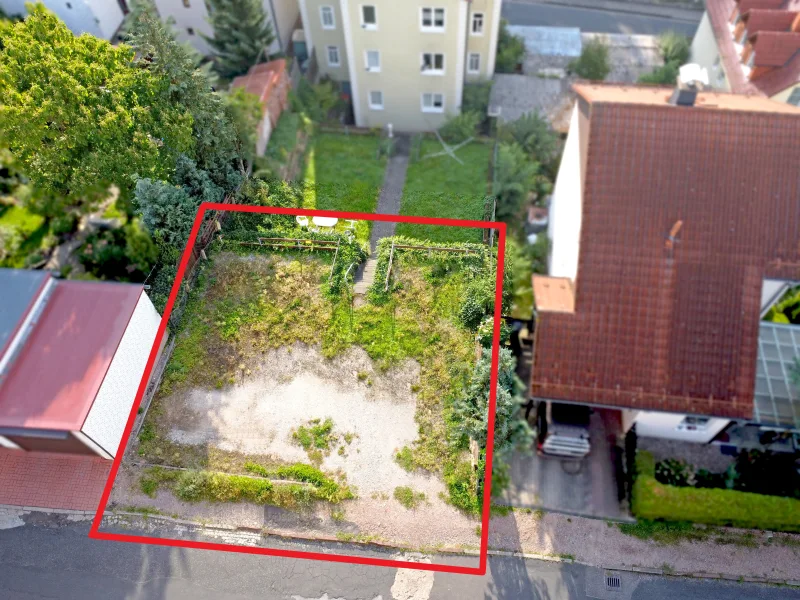 Ansicht des Grundstücks aus der Vogelperspektive - Grundstück kaufen in Eisenach - Vielseitig gestaltbares Grundstück in bester Innenstadtlage
