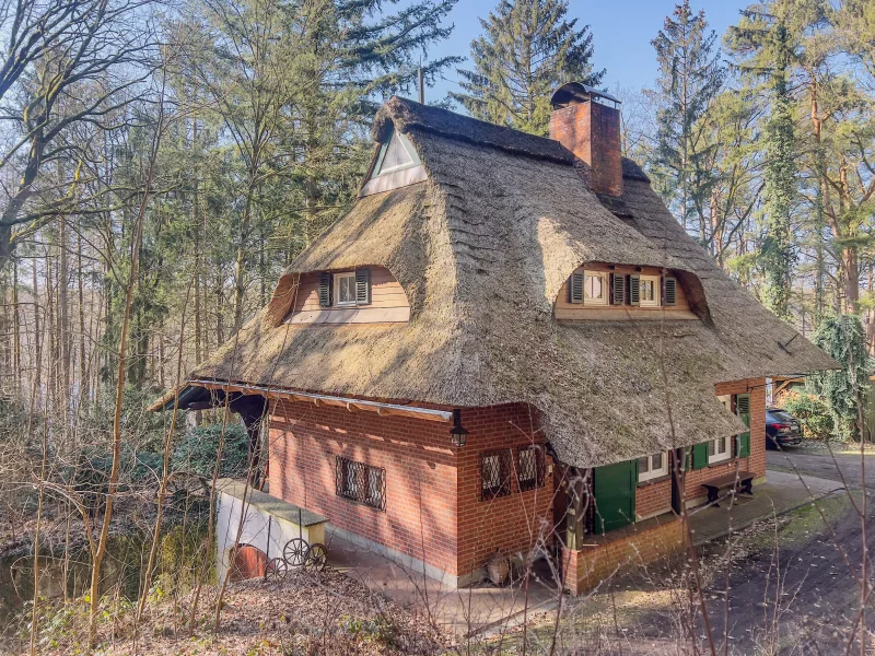  - Haus kaufen in Lehmrade - Reetdach-Landhaus am Drüsensee                              mit eigenem Wald