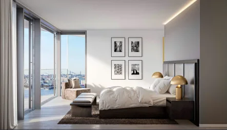 Schlafzimmer Impression - Wohnung kaufen in Hamburg, HafenCity - Atemberaubende Aussichten auf die Elbe, die Hafenkulisse, bis hin zur Elbphilharmonie - Neubauprojekt The Crown