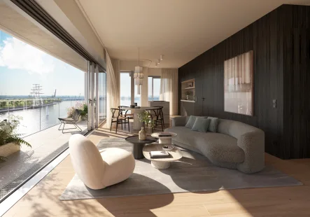 Wohnbereich Impression - Wohnung kaufen in Hamburg - Premium-Apartment mit hochwertigster Ausstattung und atemberaubendem Blick über die Elbe