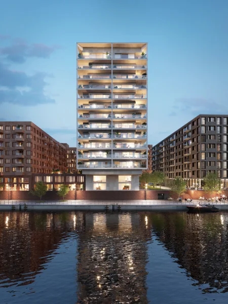 Außenansicht PULSE zum Baakenhafen Visualisierung - Wohnung kaufen in Hamburg - Wohnen mit Stil! Exklusive 2-Zimmer-Wohnung im Neubauprojekt PULSE