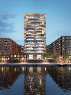 Außenansicht PULSE zum Baakenhafen Visualisierung - Wohnung kaufen in Hamburg - Einzigartiges Drei -Zimmer- Apartement im Luxus-Tower "PULSE"