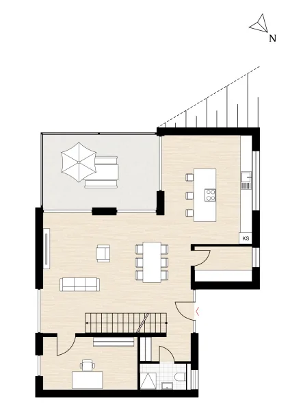 Grundriss Erdgeschoss mit Dachterrasse