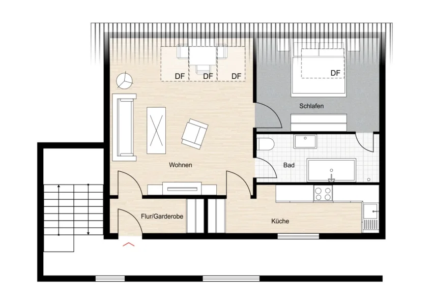 Grundriss der Dachgeschosswohnung  TE 7 (49 m²)