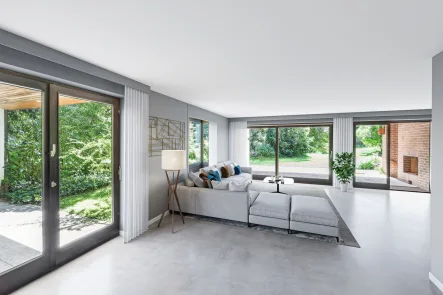 Wohnzimmer Virtuelles Staging - Haus kaufen in Altdorf - Großzügiges individuell geplantes Architektenhaus in unverbaubarer Waldrandlage