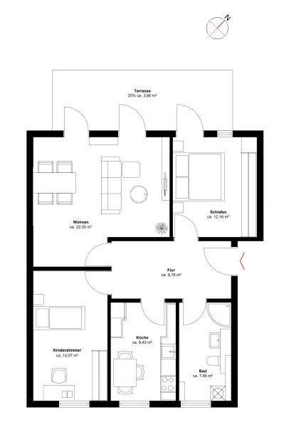 Grundriss der Wohnung im Erdgeschoss