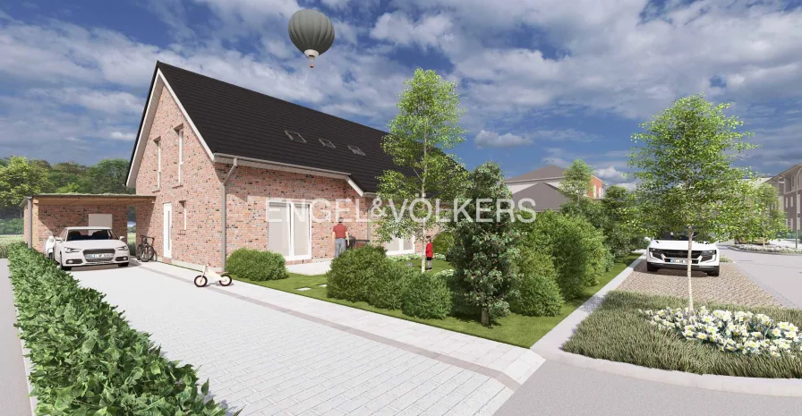 Straßenansicht - Haus kaufen in Aurich - Ebenerdige KFW 40 Neubau DHH in Top Sackgassenlage!