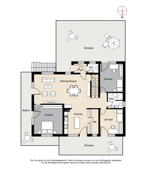 Erdgeschoss mit großzügiger Raumaufteilung und zwei großen Terrassen, sowie%