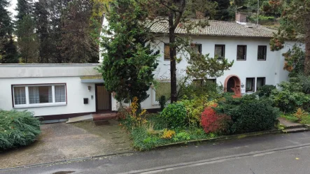 Blick auf das Haupthaus und den separate Eingang in die Einl.-Wohnung - Haus kaufen in Steinach - Herrschaftliches Zweifamilienhaus mit Park