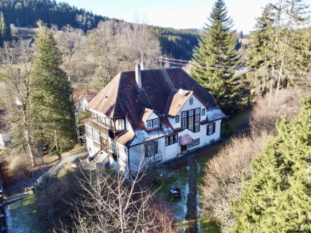 Blick auf das Anwesen mit Krüppelwalmdach - Haus kaufen in Balingen-Zillhausen - Bezauberndes Anwesen mit großem Grundstück in Randlage