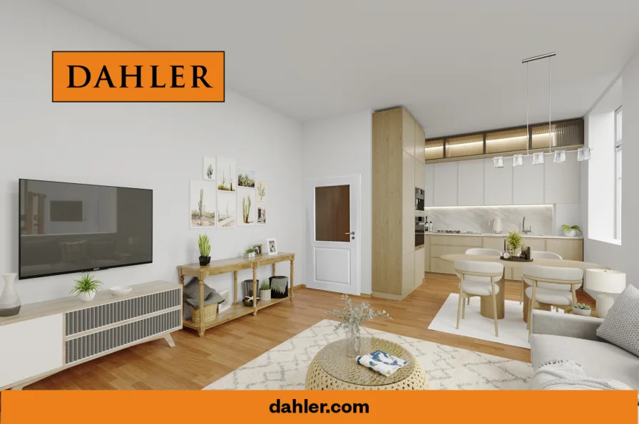 Wohnen-Essen (Einrichtung visualisiert) - Wohnung kaufen in Dresden - Gepflegte Drei-Raum-Wohnung in familienfreundlicher Umgebung