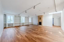 Spacious living area with fireplace