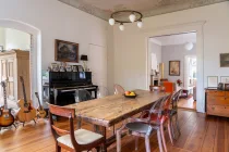 Dining room with painted ceiling