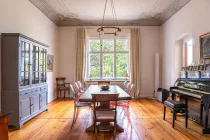 Dining room with painted ceiling