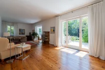 Living area with wooden floorboards