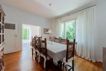 Dining room with historic box-type double windows plus visual axis terrace