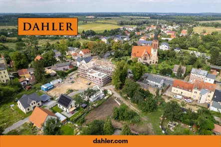 Aerial view in the direction of the Bornim church - Grundstück kaufen in Potsdam / Bornim - Attractive building plot for your new dream house in Potsdam - building permit is granted