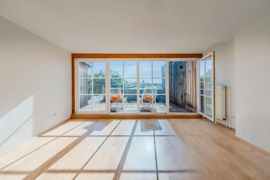 Living room with adjoining roof terrace