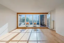 Living room with adjoining roof terrace