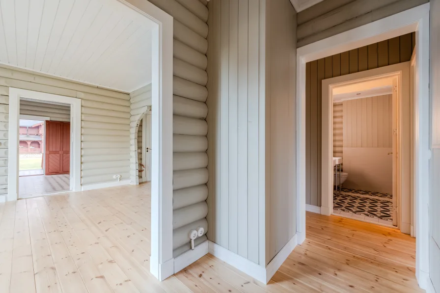 Hallway area with view into the living room