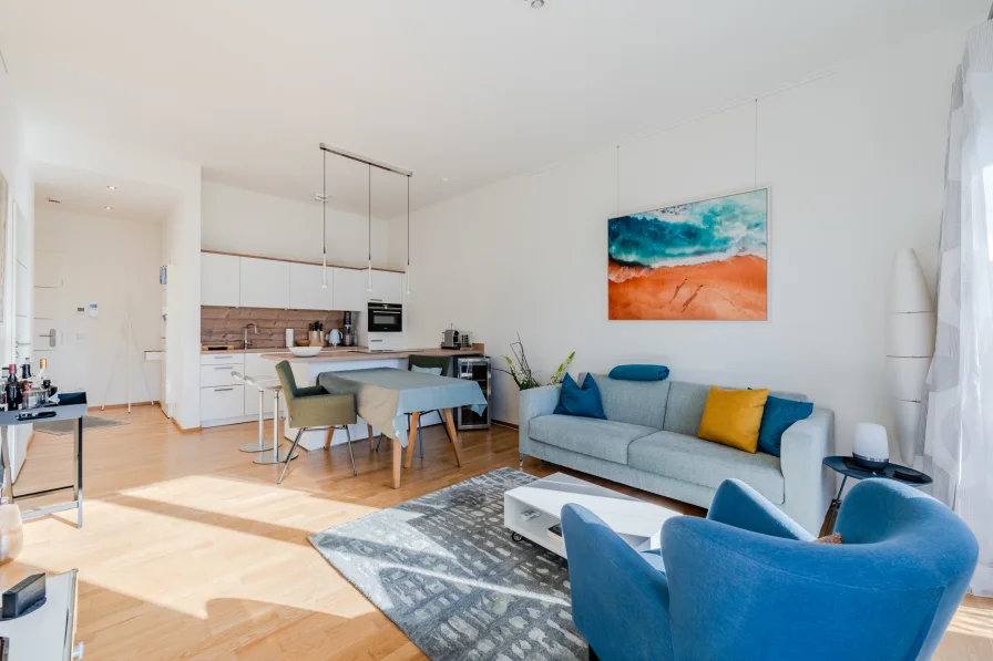 Living area with open kitchen