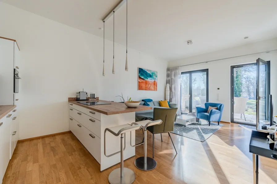 Living area with open kitchen