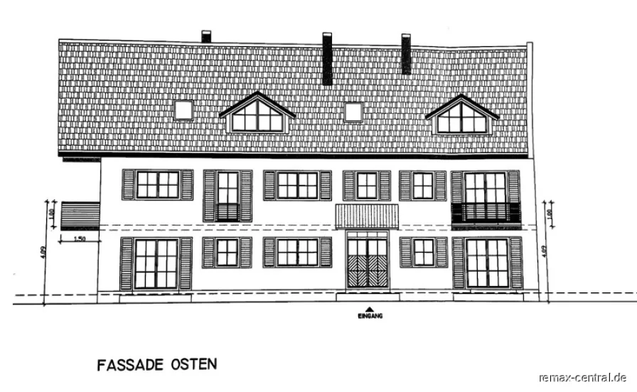 Fassade Osten - Grundstück kaufen in Unterhaching - RE/MAX - Neue Heimat für 5 Familien am Hachinger Bach