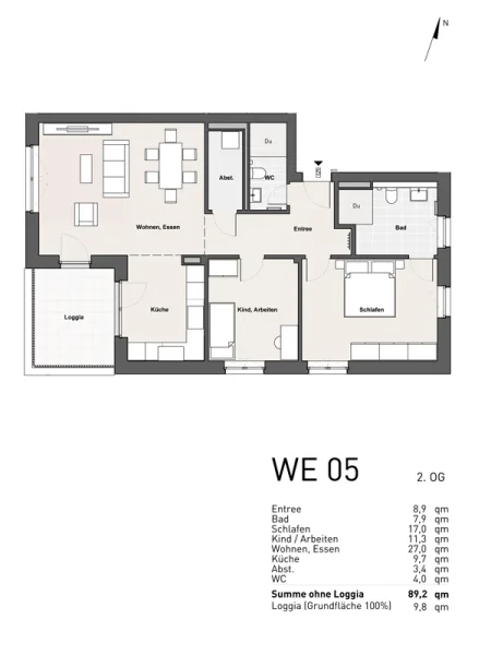 Grundriss Wohnung 5, 2. Obergeschoss - Wohnung kaufen in Wuppertal - Reserviert - Energieeffizienter & lichtdurchfluteter Neubau * Wohnung 5 im 2. OG * Ausstattungspaket Classic