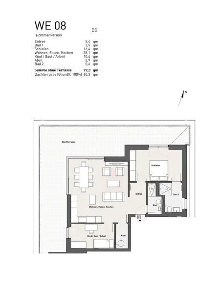 Grundriss Penthouse Nr. 8 - Wohnung kaufen in Wuppertal - Neubau-Penthouse mit XXL-Dachterrasse und Fernblick - Wohnung 8 im 3. OG * Ausstattungspaket Classic