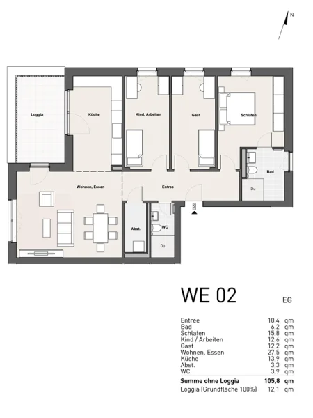 Grundriss Wohnung 2, EG - Wohnung kaufen in Wuppertal - Großzügige und energieeffiziente Neubau-Wohnung * Wohnung 2 im EG * Ausstattungspaket Classic