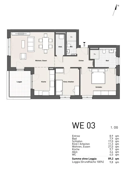 Grundriss Wohnung 3, 1. Obergeschoss